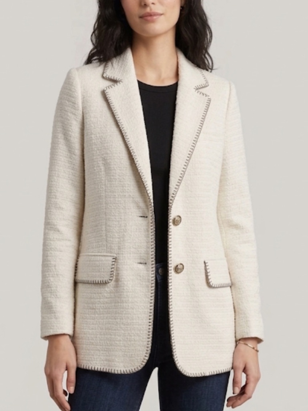 7 For All Mankind Cream Textured Oversized Tweed Blazer